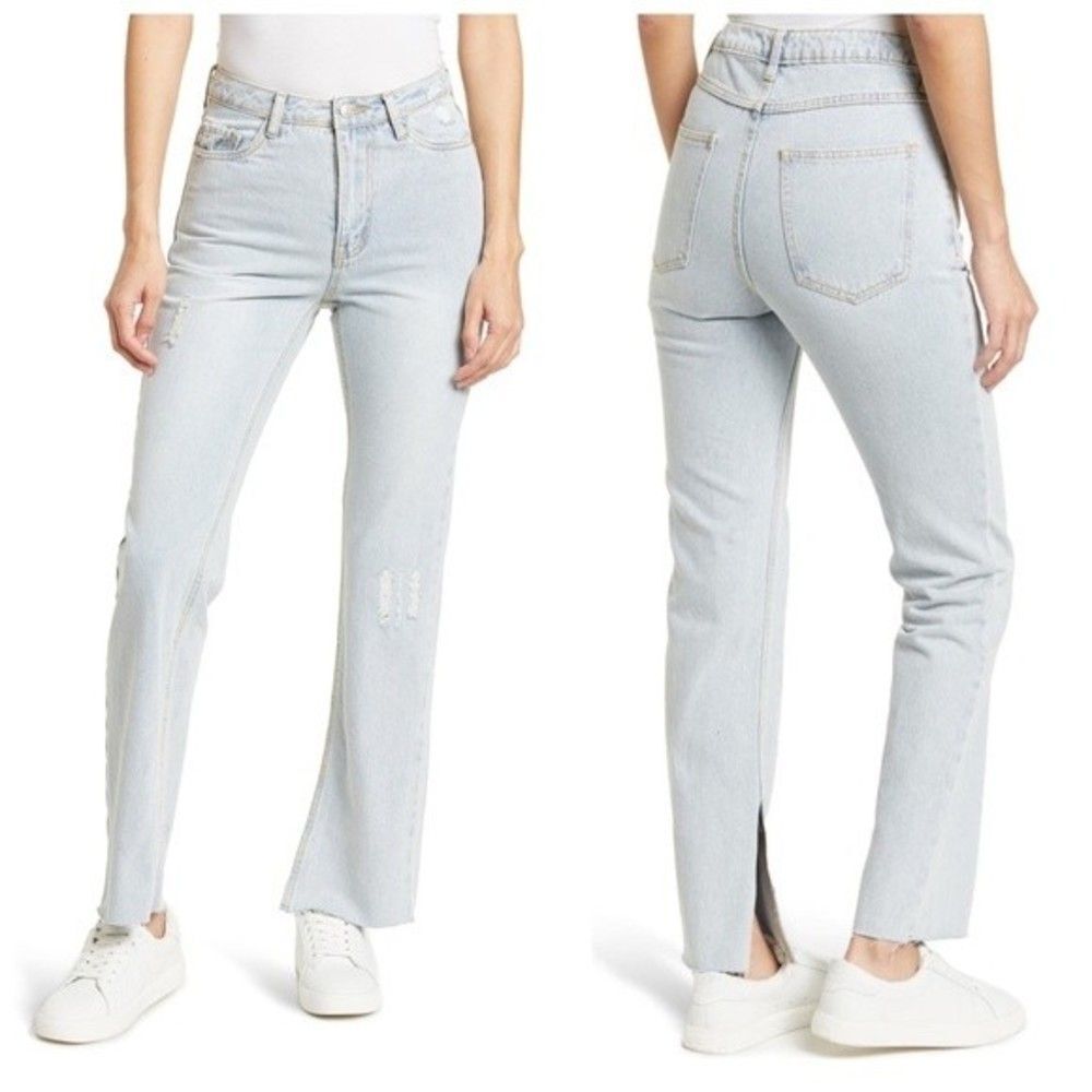 Avec Les Filles High Rise Straight Leg Slit Hem Jeans Size 31 NWT
